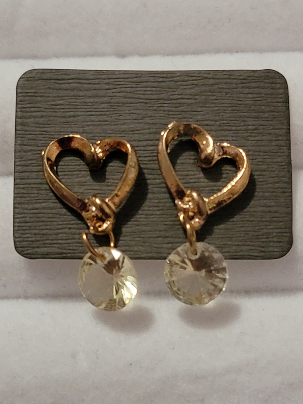 Source Unknown Gold Heart Drop Earrings with Clear Crystal